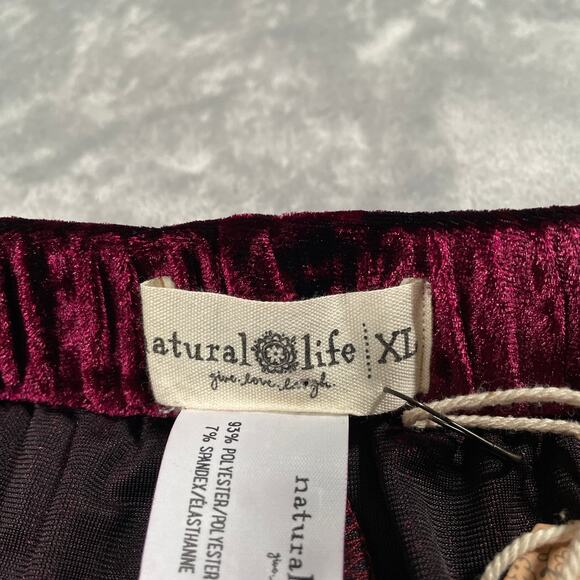 Natural Life Pant XL Red Crushed Velvet Palazzo Wide Leg Pull On Stretch Festive - Picture 3 of 11